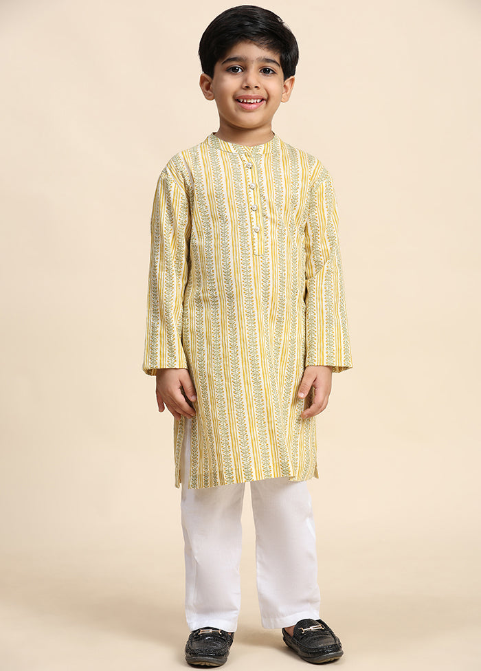 Yellow Cotton Full Sleeves Collar Neckshape Kurta Pajama Set Free Shipping 2025