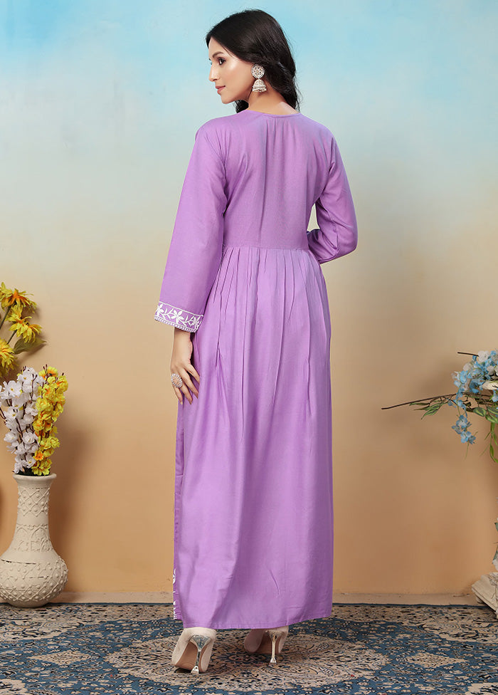 2 Pc Purple Readymade Rayon Long Kurti Set Marketable