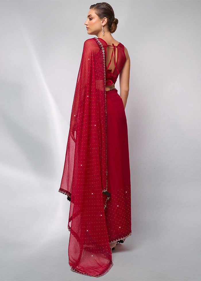 Red Spun Silk Saree With Blouse Piece Cheap Sale Big Discount