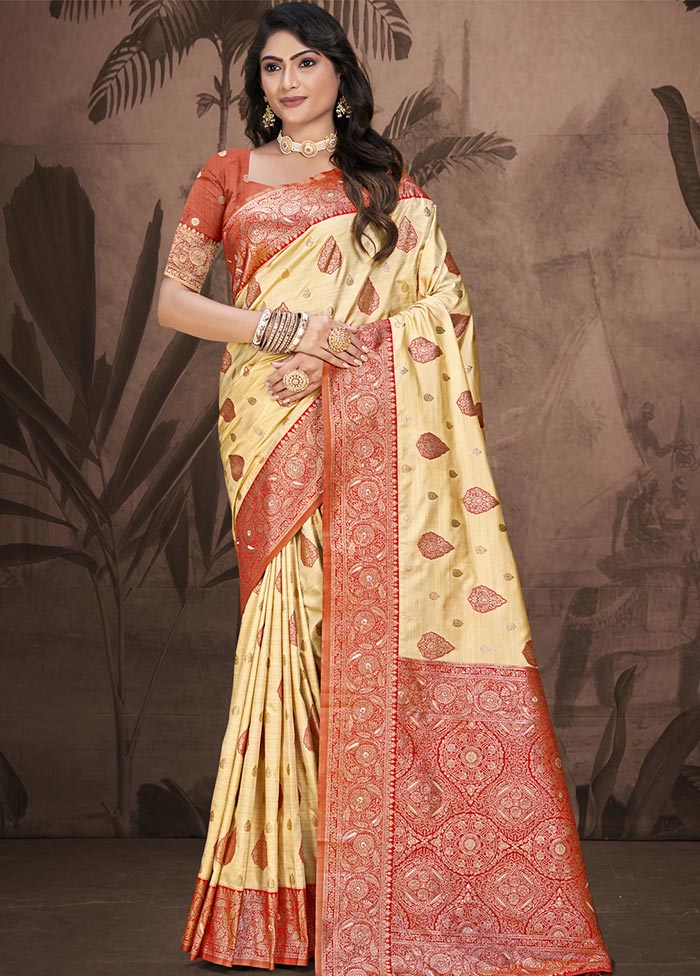 Beige Dupion Silk Saree With Blouse Piece New For Sale