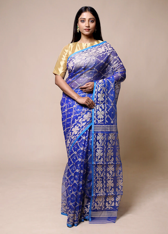 Blue Pure Tant Jamdani Saree Without Blouse Piece Buy Cheap Many Kinds Of