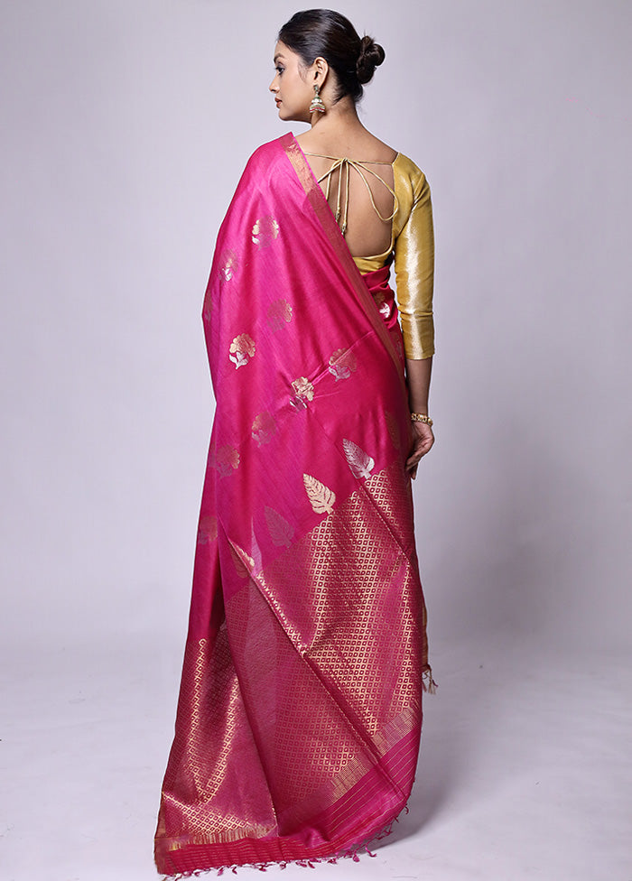 Pink Handloom Tussar Pure Silk Saree With Blouse Piece Sale 2025 Unisex