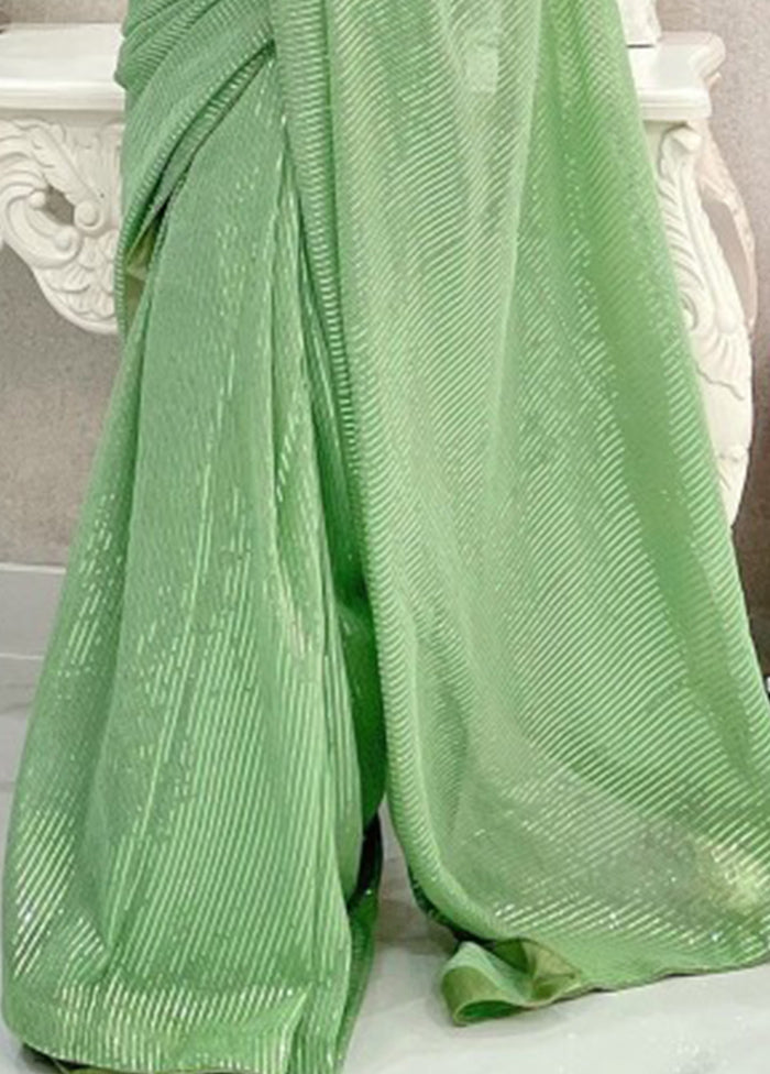 Pista Green Georgette Saree With Blouse Piece 2025 Sale Online