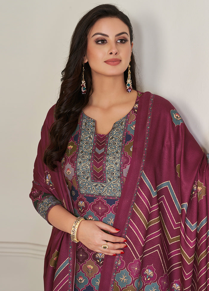 3 Pc Multicolor Unstitched Pashmina Suit Set Outlet Online