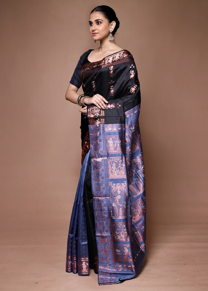 Black Handloom Baluchari Pure Silk Saree With Blouse Piece Buy