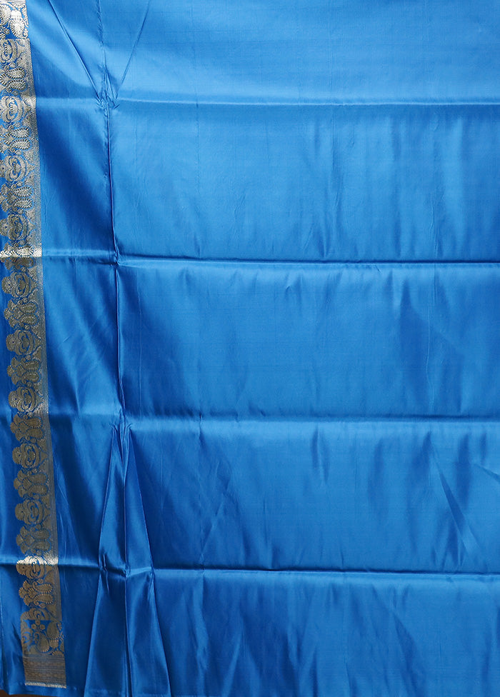 Blue Handloom Banarasi Pure Silk Saree With Blouse Piece On Hot Sale