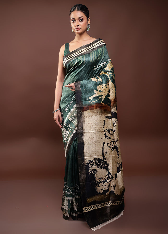 Green Printed Pure Silk Saree Without Blouse Piece Clearance 2025 Unisex