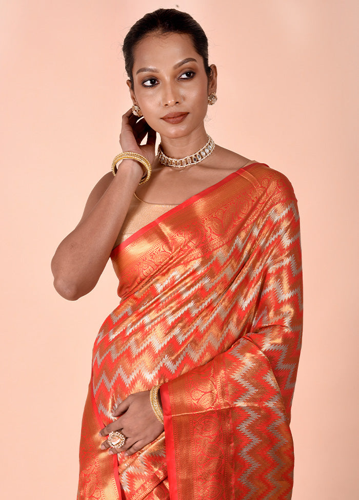 Orange Dupion Silk Saree With Blouse Piece Shop Sale Online