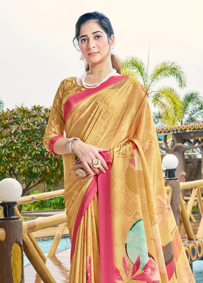 Mustard Crepe Silk Saree With Blouse Piece Free Shipping Classic