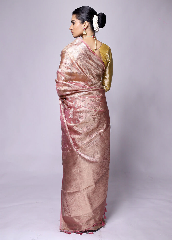 Peach Crushed Tissue Silk Saree With Blouse Piece Outlet Cheap Online