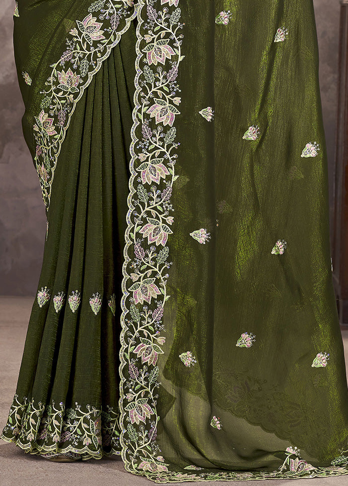 Green Spun Silk Saree With Blouse Piece Best Deals