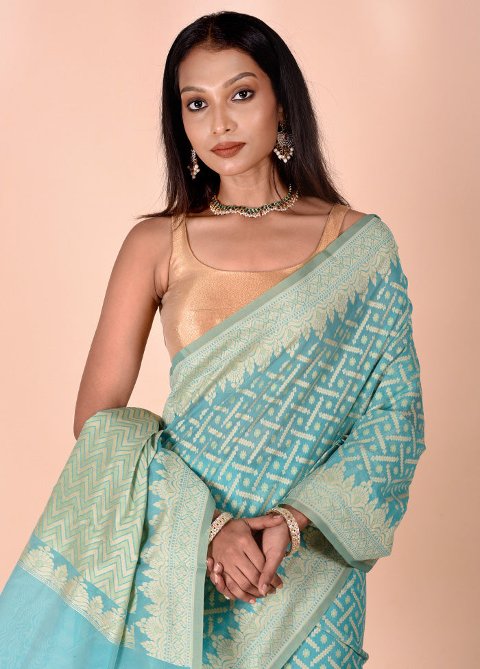 Sky blue Kora Silk Saree With Blouse Piece Cheap Hot Sale