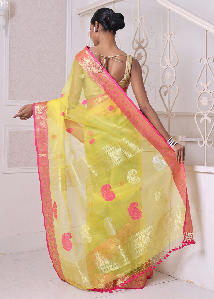 Yellow Spun Silk Saree With Blouse Piece Official For Sale