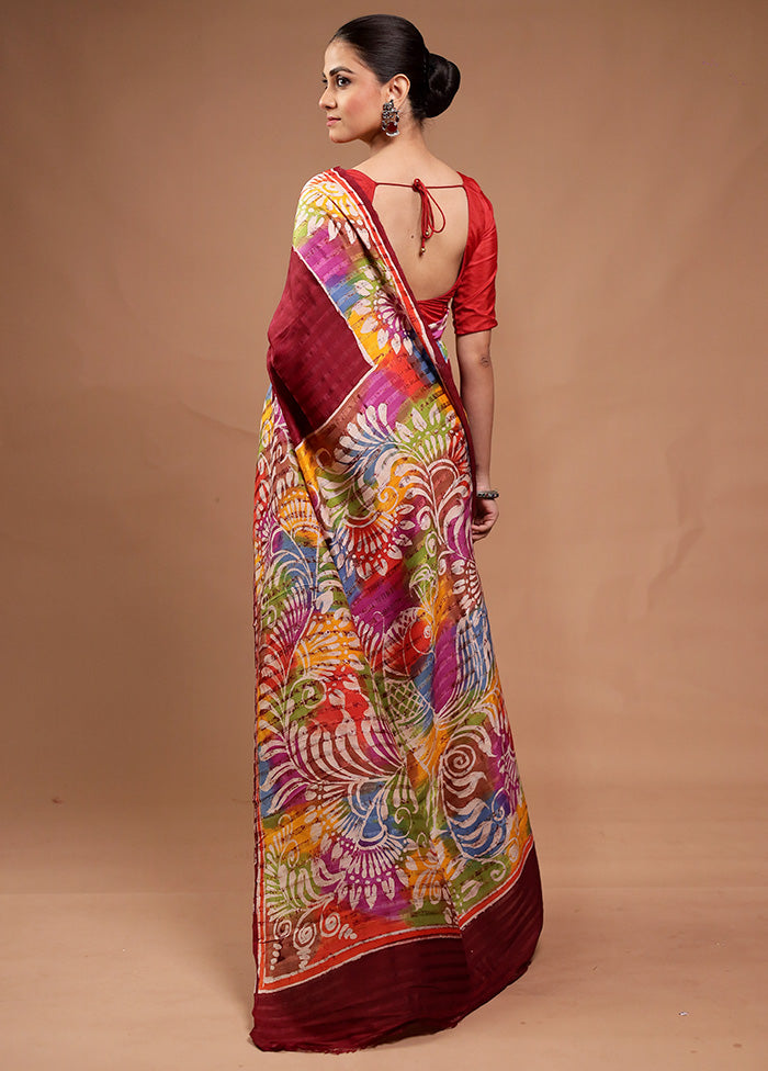 Maroon Matka Silk Saree With Blouse Piece Outlet Supply