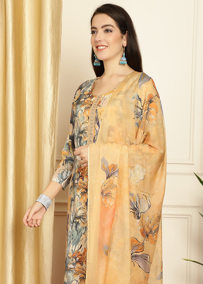 3 Pc Multicolor Unstitched Silk Suit Set Free Shipping Supply