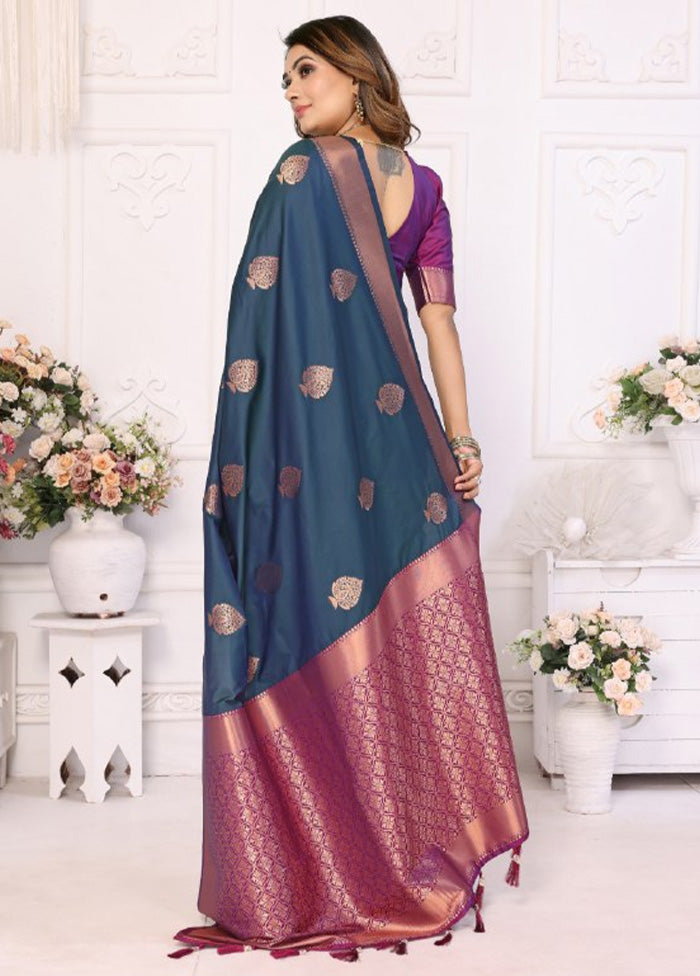 Teal Spun Silk Saree With Blouse Piece Free Shipping Official