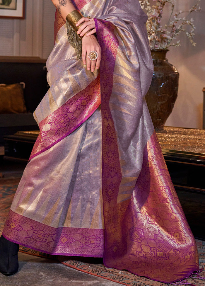 Lavender Spun Silk Saree With Blouse Piece Best Pices Cheap Pice