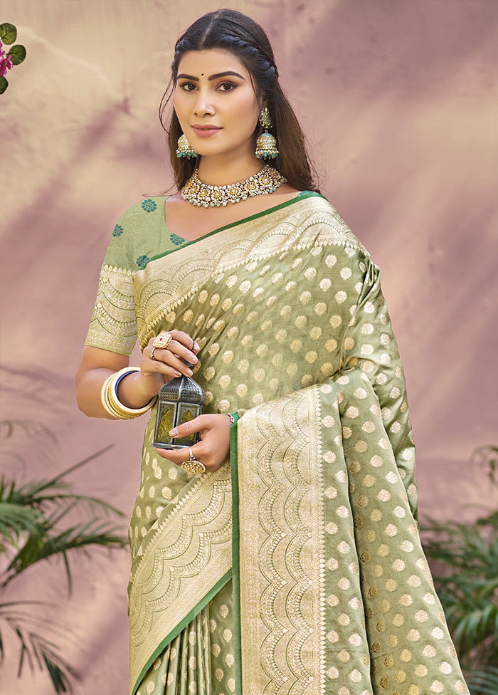 Green Spun Silk Saree With Blouse Piece Clearance Visit New