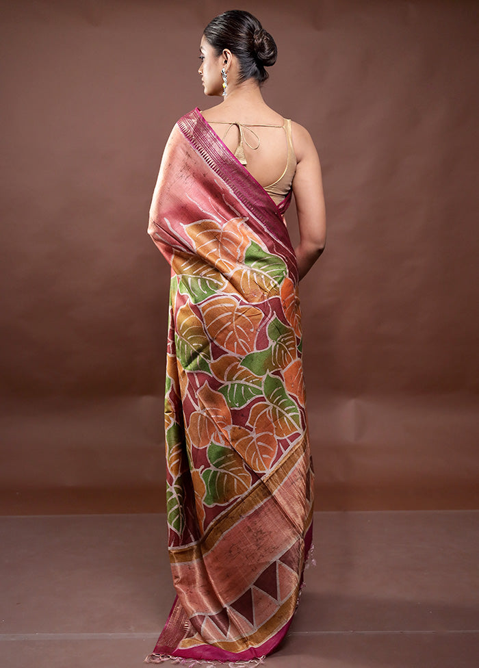 Rust Printed Pure Silk Saree Without Blouse Piece Clearance Good Selling