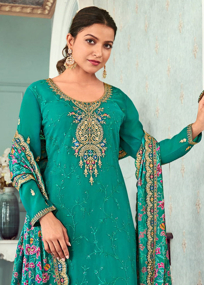 3 Pc Mint Green Semi Stitched Georgette Suit Set Cheapest Cheap Online