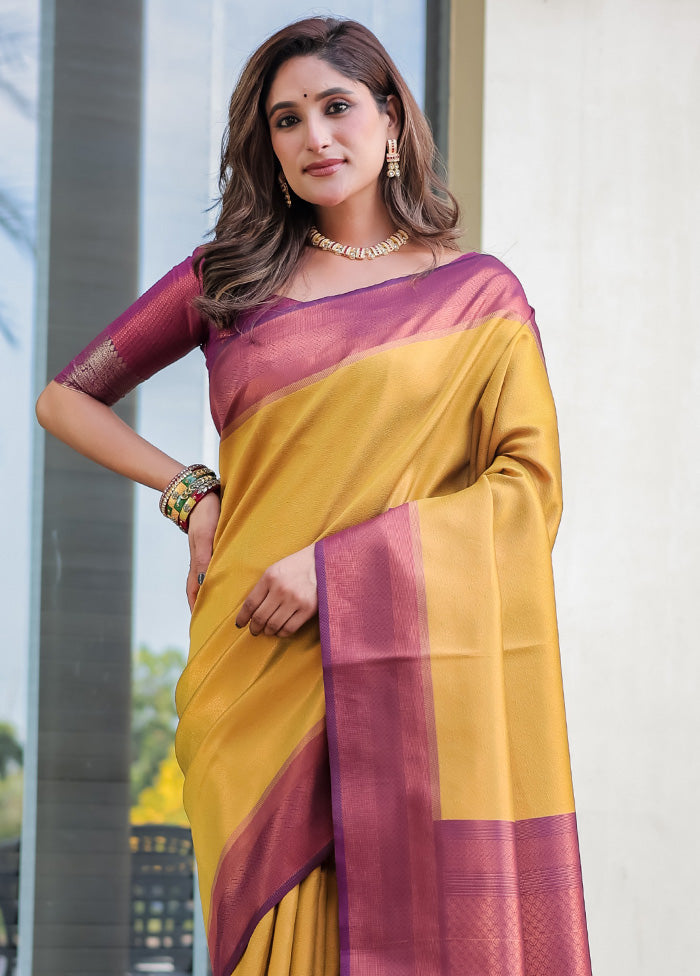 Yellow Kanjivaram Silk Saree With Blouse Piece Free Shipping Pick A Best