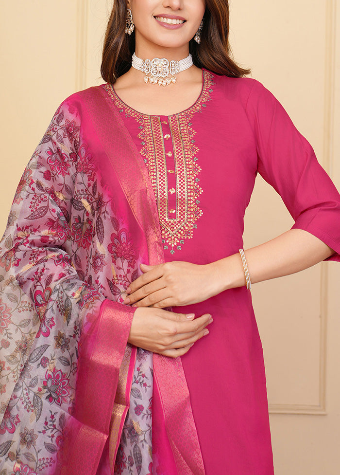 3 Pc Pink Readymade Viscose Suit Set Low Pice Sale Online