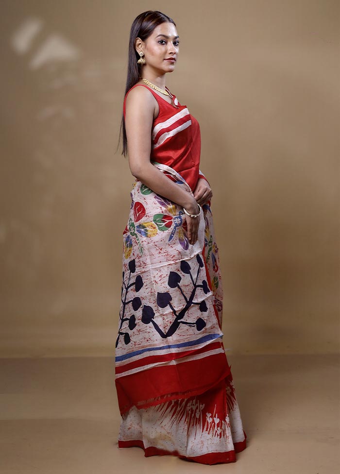 Red  Printed Pure Silk Saree Without Blouse Piece Discount Latest Collections