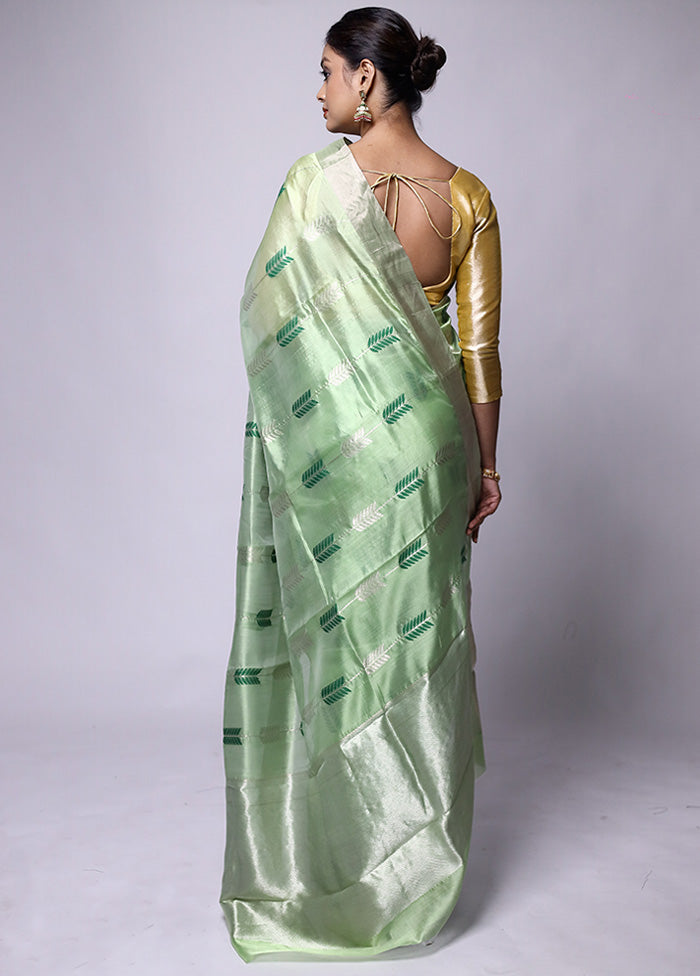 Green Handloom Chanderi Pure Cotton Saree With Blouse Piece Shop For Cheap Pice