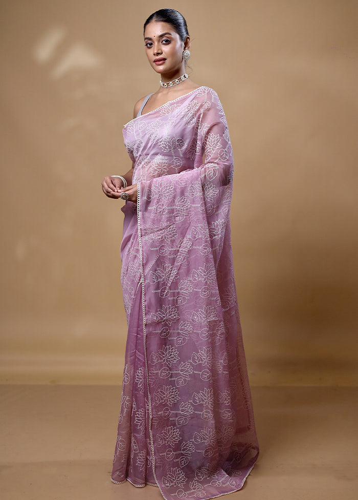 Lavender Organza Saree With Blouse Piece Cheap Wholesale