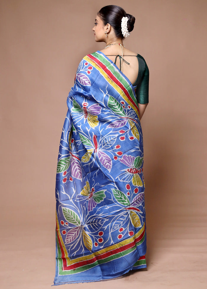 Blue Printed Pure Silk Saree Without Blouse Piece Buy Cheap Inexpensive