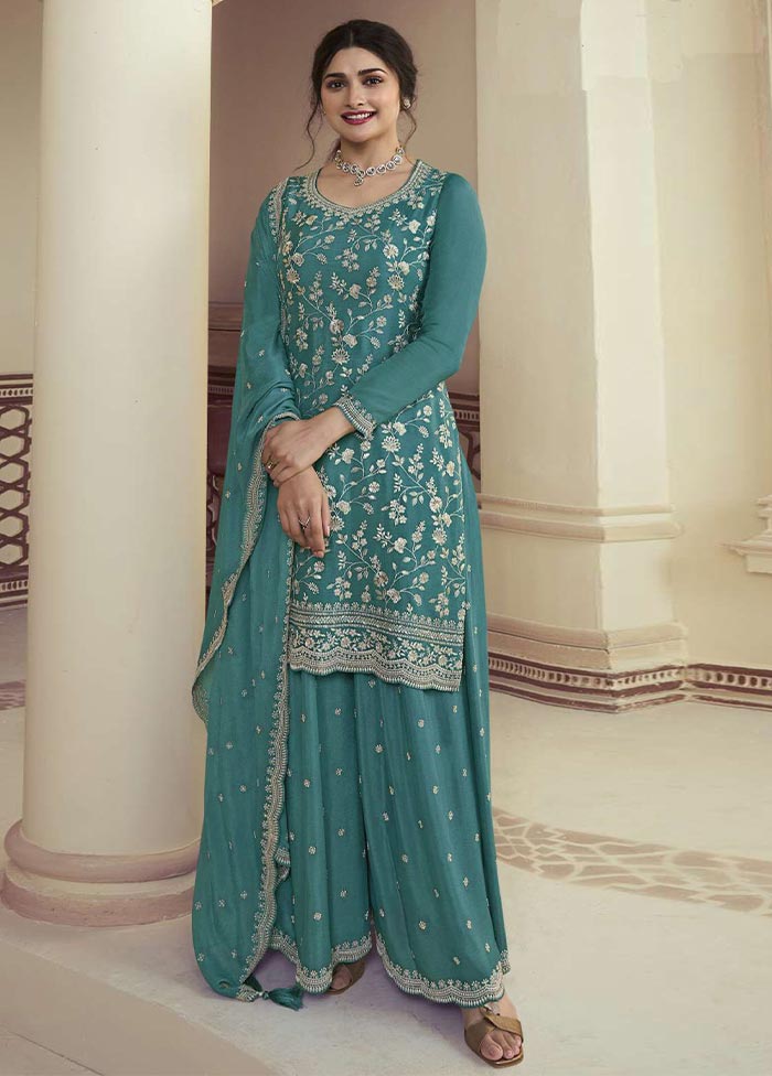 3 Pc Rama Semi Stitched Silk Suit Set Cheap Pice Cost