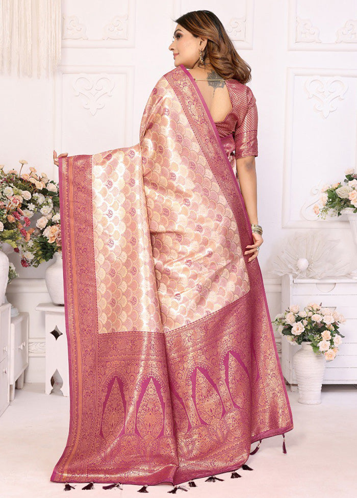 Cream Banarasi Silk Saree With Blouse Piece Cheap Genuine