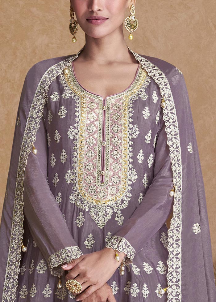 3 Pc Lavender Semi Stitched Georgette Suit Set Clearance Store Cheap Online