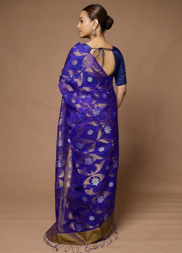 Blue Handloom Matka Pure Silk Saree With Blouse Piece Discount With Mastercard