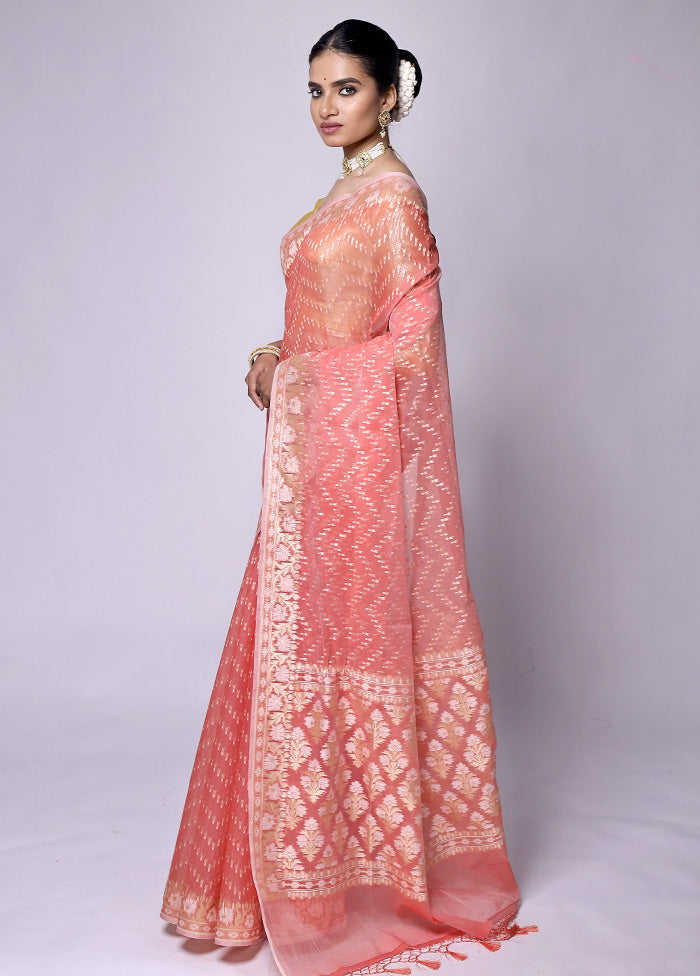 Peach Kora Silk Saree With Blouse Piece Wide Range Of Sale Online