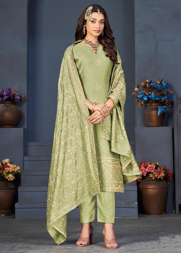 3 Pc Pista Green Semi Stitched Georgette Suit Set Buy Cheap Tumblr