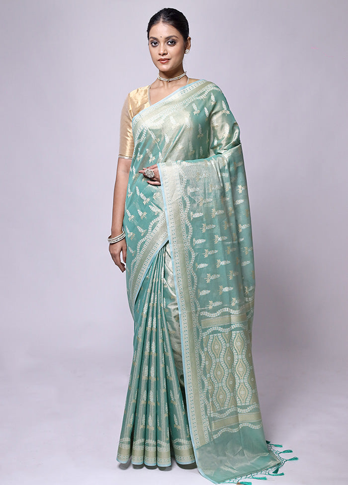 Green Tissue Silk Saree With Blouse Piece Clearance 2025