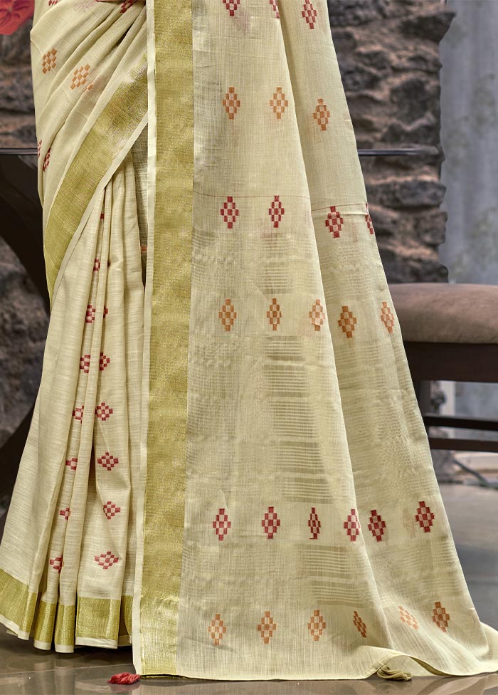 Cream Linen Silk Saree With Blouse Piece Low Pice Fee Shipping Cheap Online