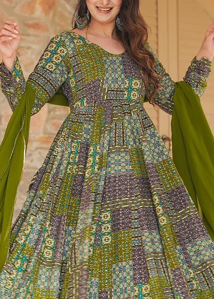 Green Readymade Rayon Dupatta Indian Dress Cheap Sale Professional