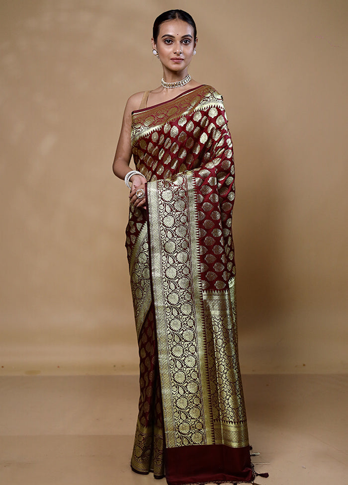 Maroon Banarasi Silk Saree With Blouse Piece Tumblr Sale Online