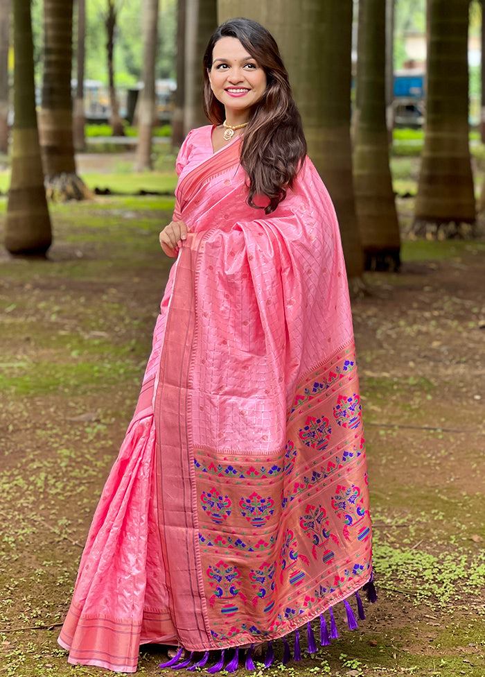 Pink Dupion Silk Saree With Blouse Piece Fast Delivery Online