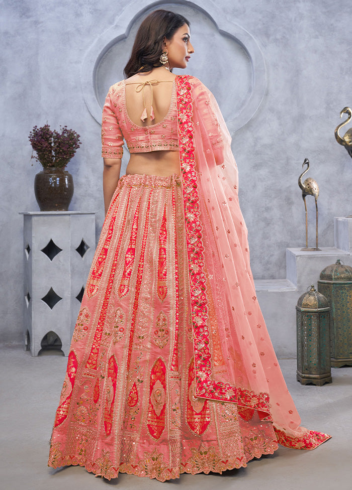 3 Pc Pink Silk Semi Stitched Lehenga Set Excellent