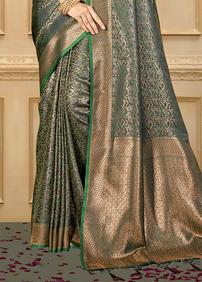 Green Spun Silk Saree With Blouse Piece Discount Great Deals