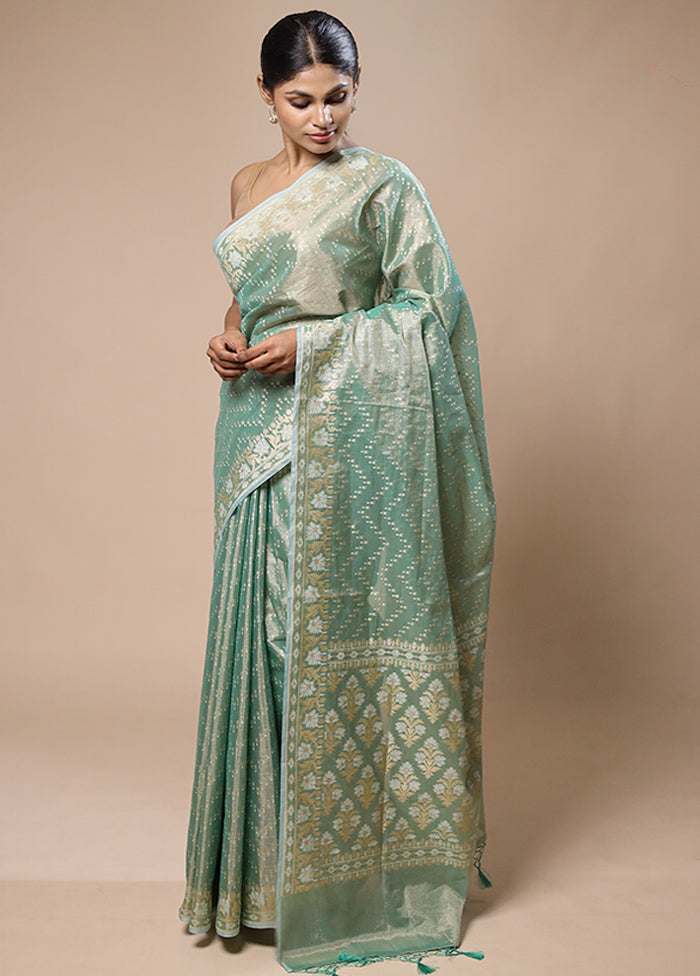 Green Tissue Silk Saree With Blouse Piece Buy Online Cheap Pice