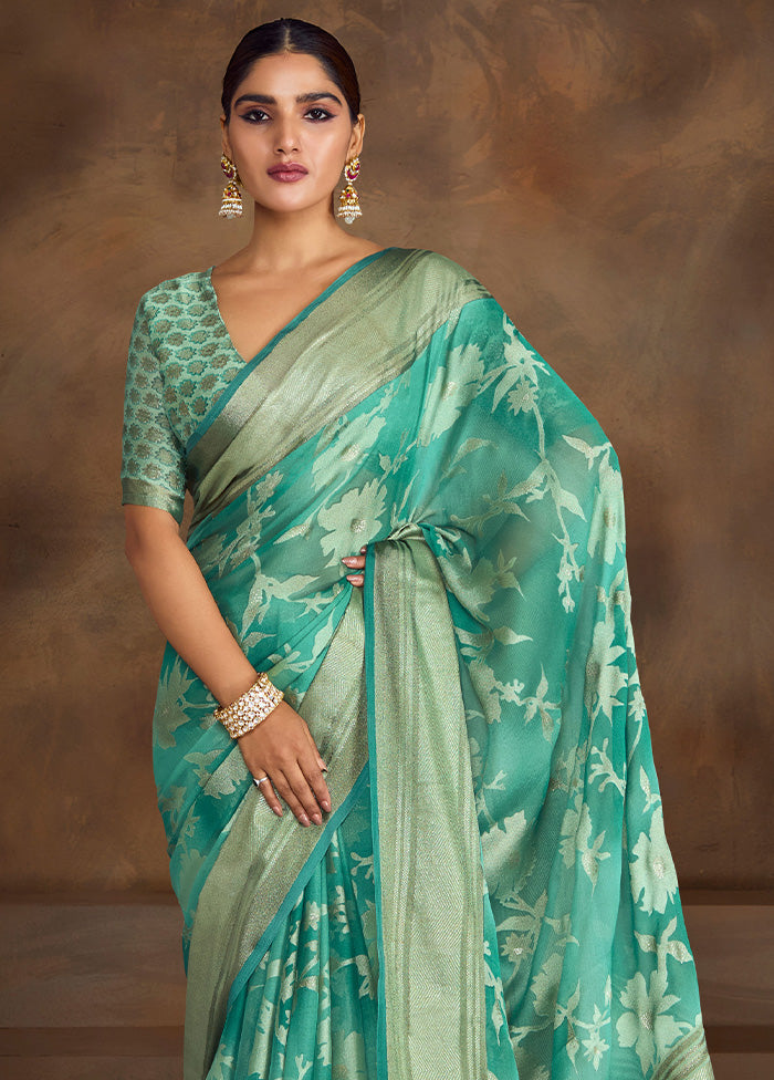 Sea Green Spun Silk Saree With Blouse Piece 2025 Online