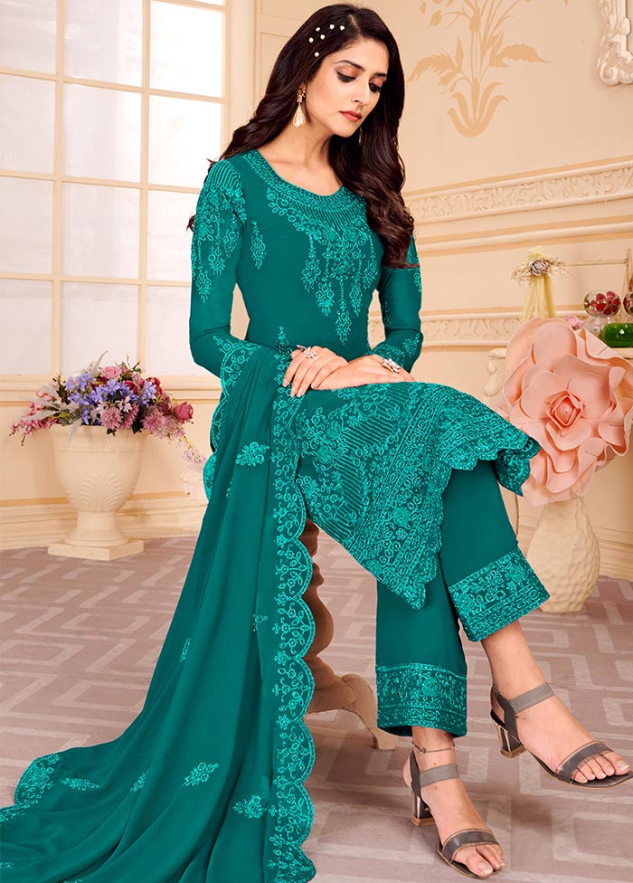 3 Pc Green Unstitched Georgette Suit Set Clearance Cost