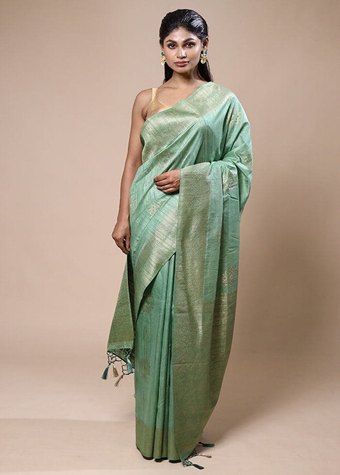 Green Dupion Silk Saree With Blouse Piece Cheap Sale Finishline