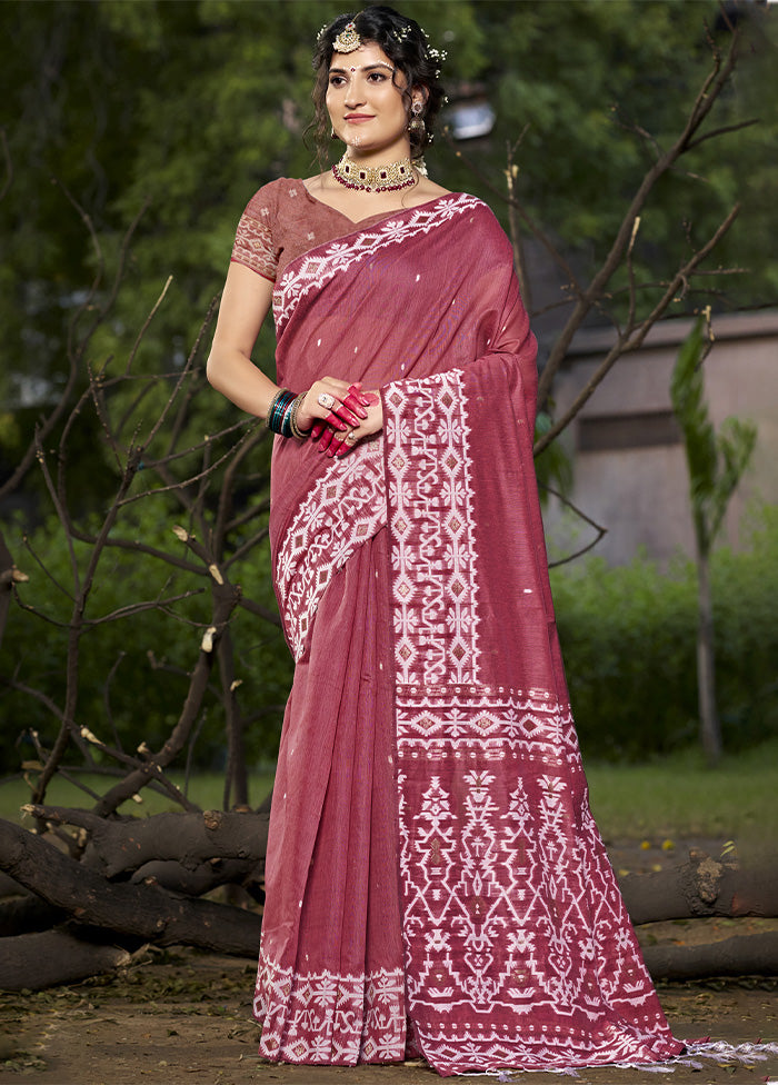 Dark Pink Cotton Saree With Blouse Piece Discount The Cheapest