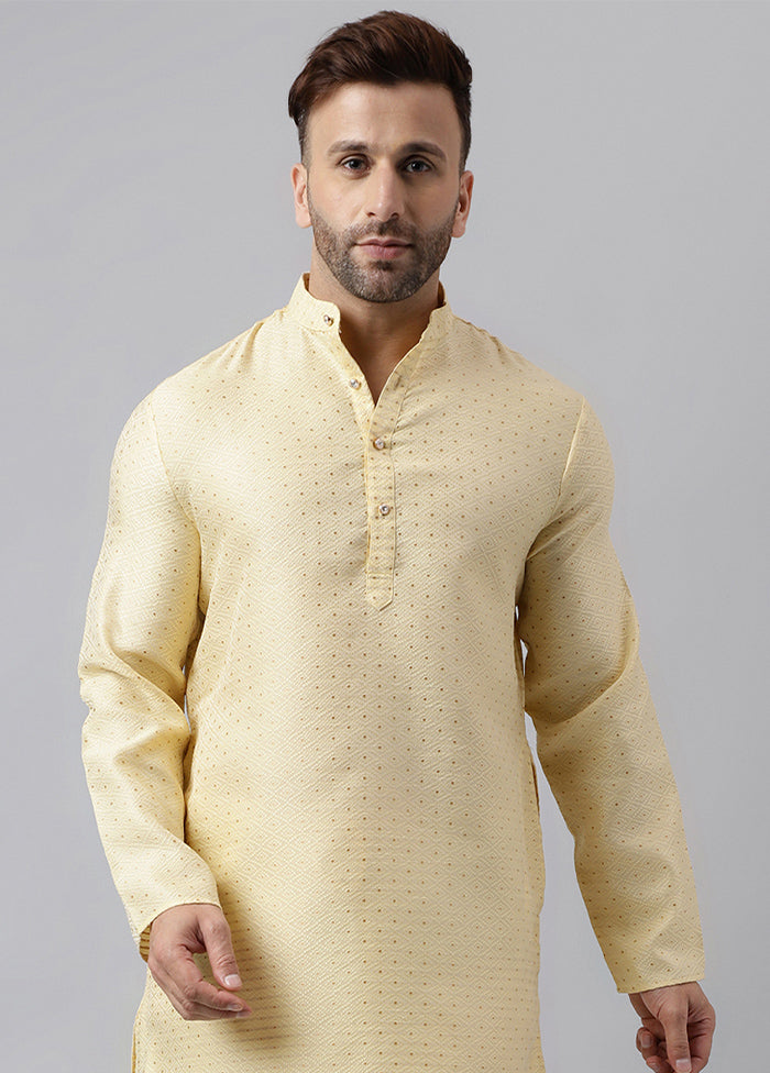 Cream Viscose Jacquard Long Kurta Sale View