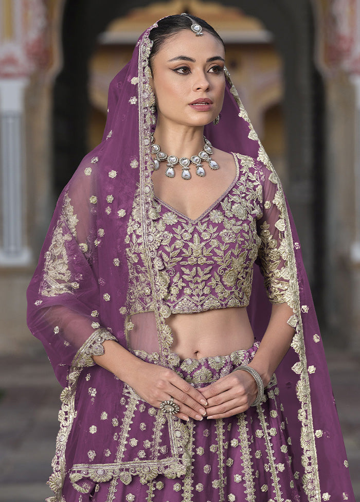 3 Pc Purple Net Semi Stitched Lehenga Set Good Selling Cheap Pice